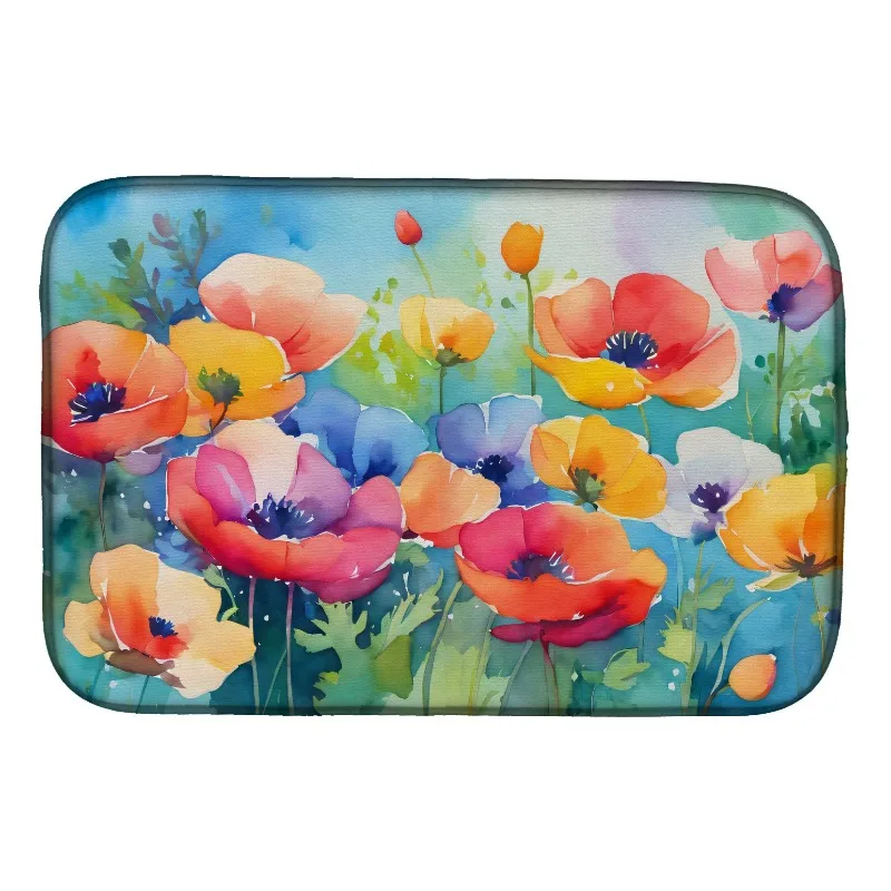 

Коврик для сушки посуды с акварельными анемонами, 14x22 дюймов, впитывающий полиэстер, нескользящий, можно стирать в машине, кухонная сушилка для стойки