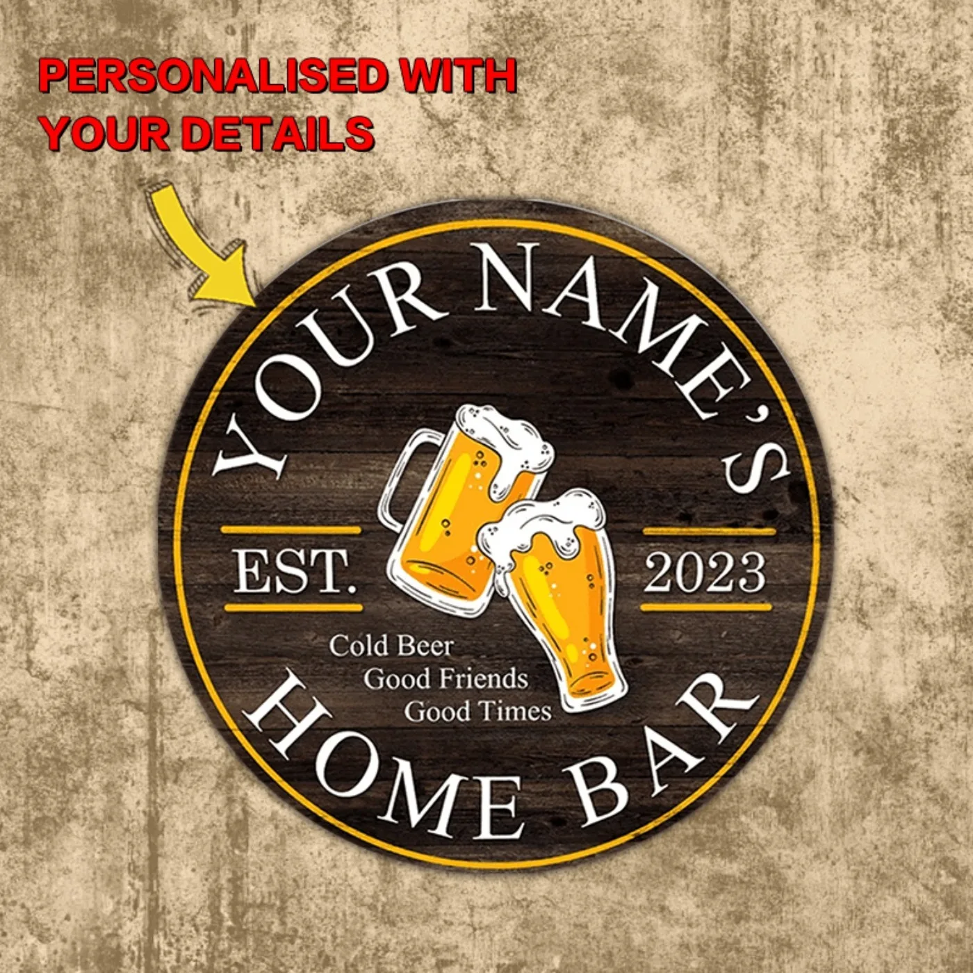 1 Stück personalisiertes Metallschild für die Hausbar, Bierglas-Design, 20,3 x 20,3 cm, staub- und wasserdicht (nur Dekoration)