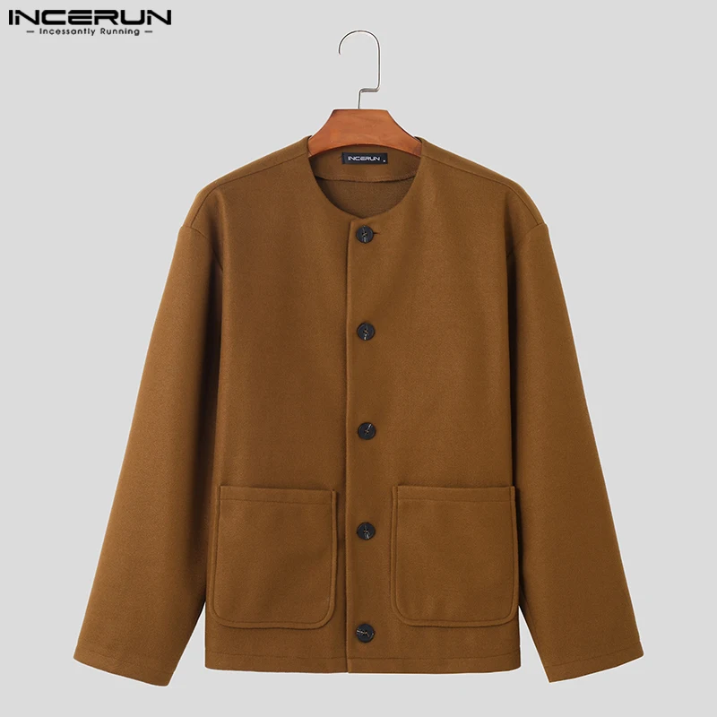 INCERUN-Chaquetas de estilo coreano para hombre, abrigos sólidos de manga larga, ropa de calle informal, S-5XL, otoño e invierno, 2023