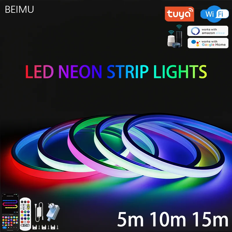 BEIMU Tuya Wifi Elastyczne lampki neonowe LED Wodoodporne silikonowe Synchronizacja z muzyką Sterowanie głosowe Obsługa Aleax/Google Home/Smart Life Do oświetlenia dekoracyjnego wewnątrz i na zewnątrz