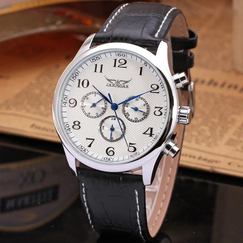 

JARAGAR Luxury Replica Six Hands Multifunctional Automatic Man Watches Leather Elegant Mechanical Waterproof Male Wrist Clock