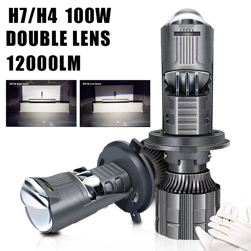 

2 Pieces 100W 12000LM Super Bright Car Led Headlight 12V 24V H7 H4 Projector Mini Lens High Low Beam Light Bulb