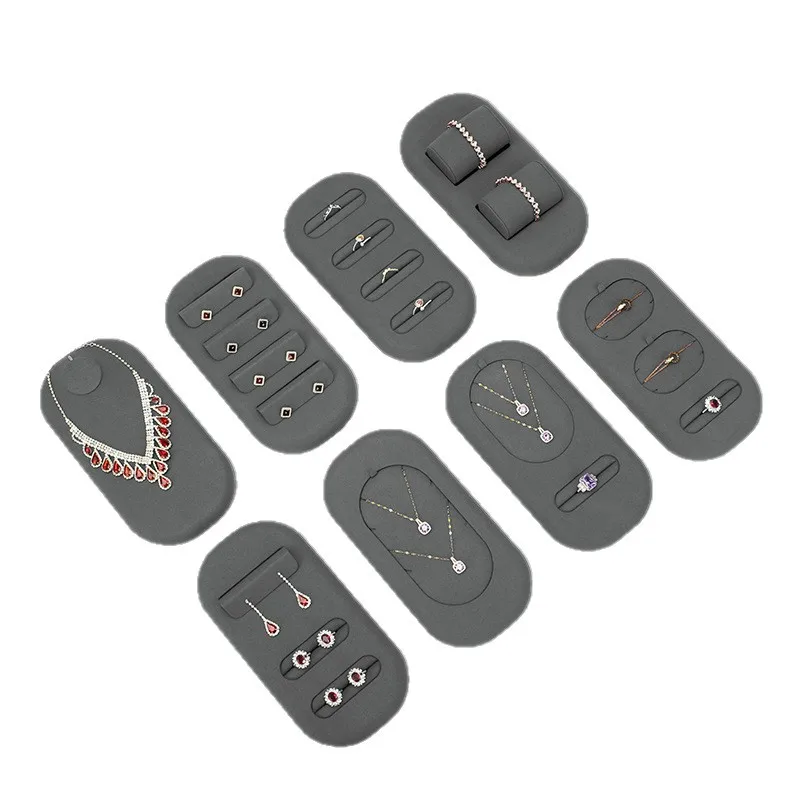 

High-End Grey Microfiber Jewelry Display Tray Counter Exhibition Ring Earring Necklace Organizer Jewelry Showcase Tray