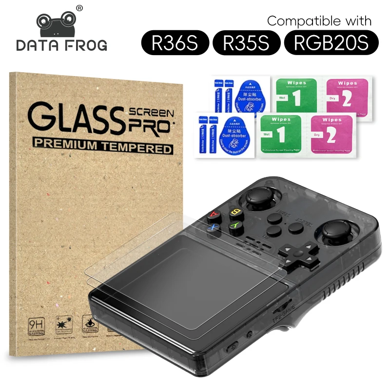 DATA FROG 3.5" Accessory Kit for R36S//R35S/RGB20S: 2 Tempered Glass (Anti-Scratch) + Case + 2 Silicone Caps