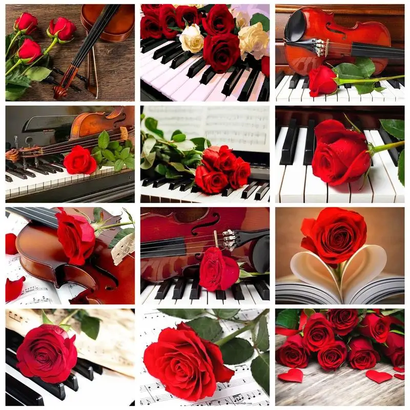 

GATYZTORY Modern Paint By Numbers For Adults Rose Flower Piano Home Decors Picture Coloring On Canvas Diy Gifts Art Supplies