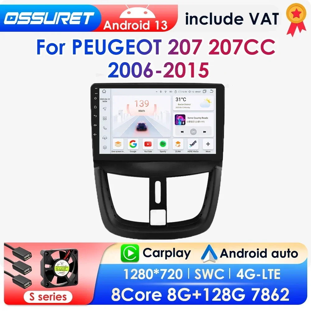 360 Kamera Carplay Android 13 Autoradio für Peugeot 2006 207cc 2012-2016 Auto Multimedia-Player Navi GPS 2din Autoradio DSP keine DVD