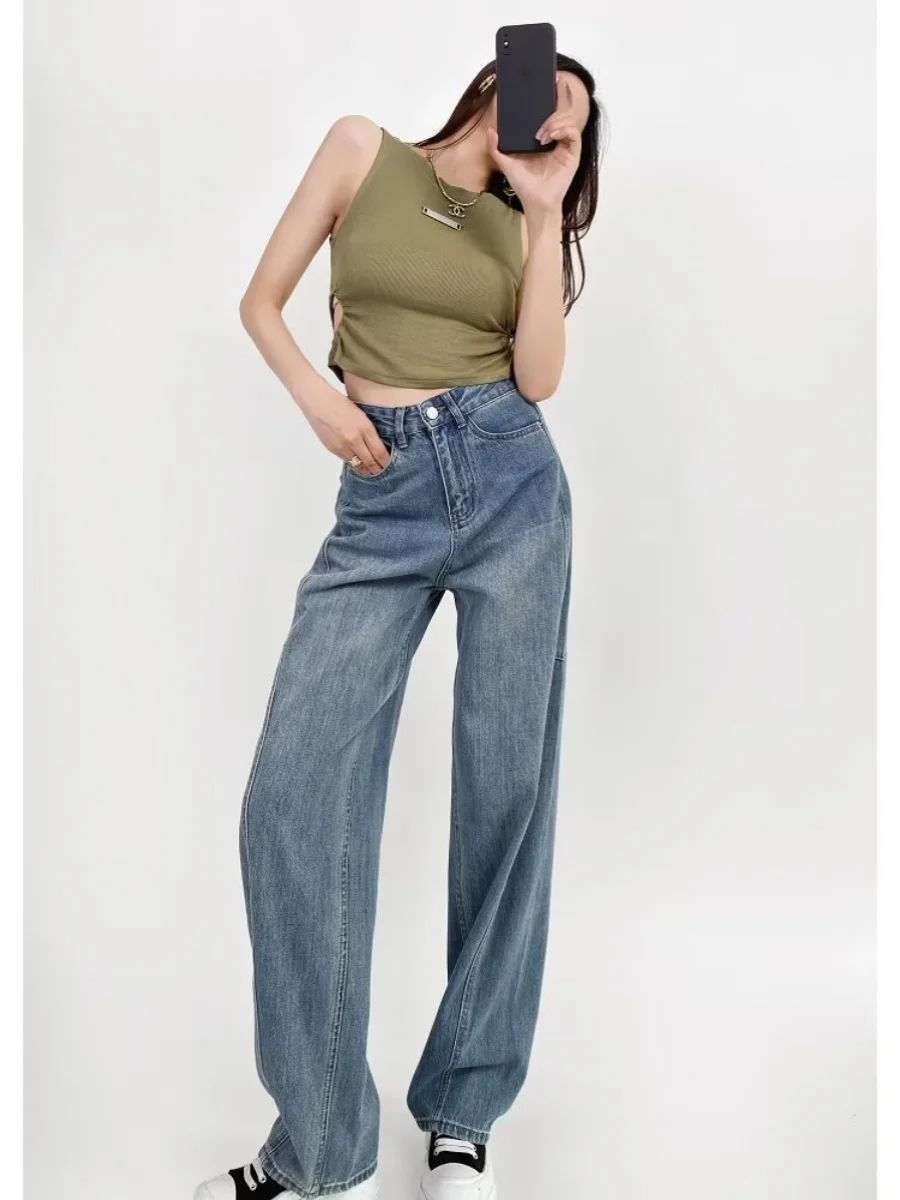 American Style Scythe Jeans Women's High Waist Leg Shaping Wide Leg Banana Pants Magic Long Trousers Spring Autumn Season