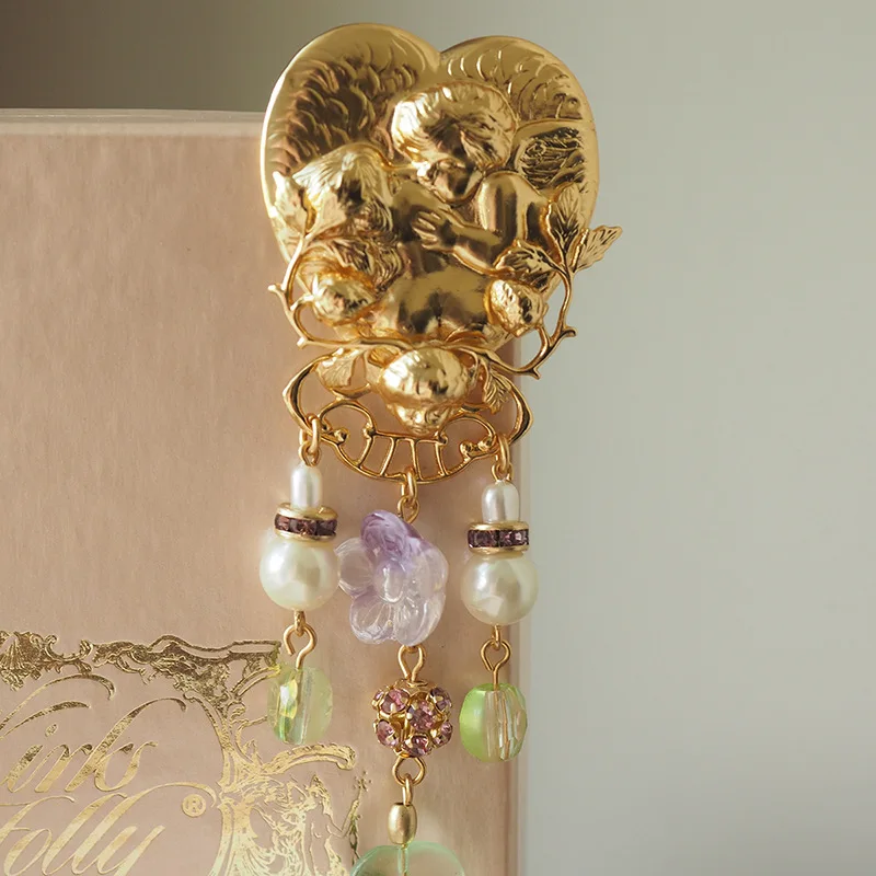 

Vintage Carved Sleeping Angel Mother-Daughter Brooch - Relief Corsage