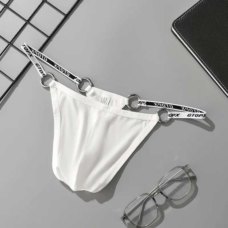 Mens Thong Low Rise Underwear Metal Ring Butt Lift Sexy U Shaped Thin Panty