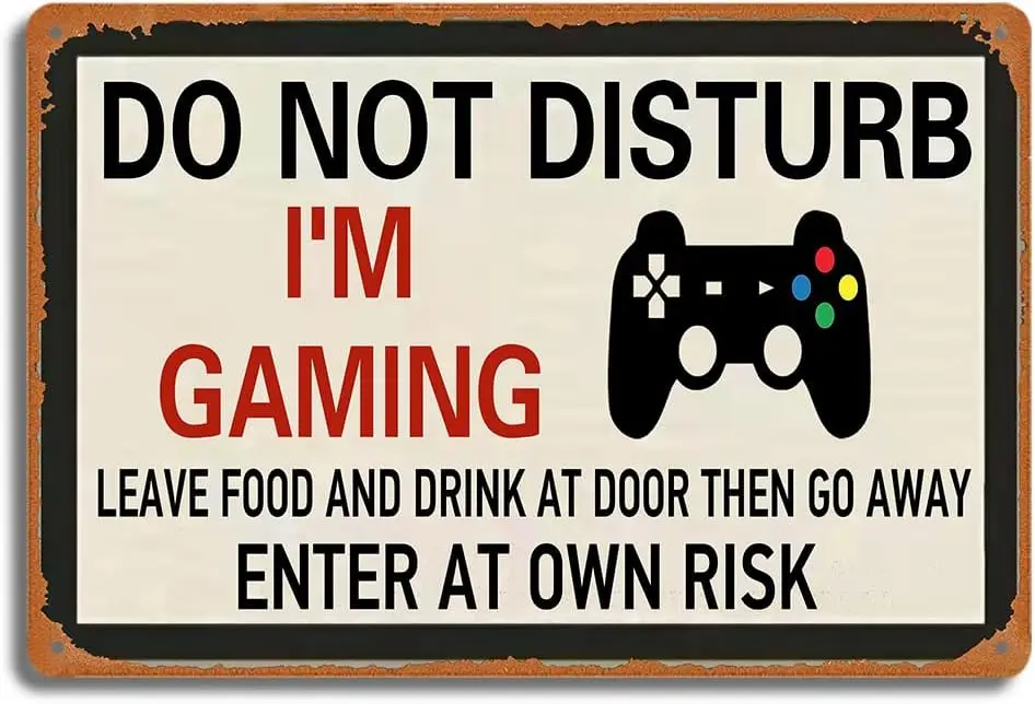 Vintage Gaming Do Not Disturb Metal Tin Sign, Gamer Room Decorative Wall Art, Rustic Novelty Game Controller Plaque, Gaming Deco