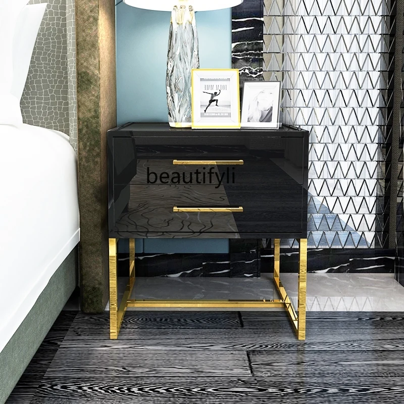 Light Luxury Side Table Simple Post-Modern Living Room Small Locker Solid Wood Drawer Style Home Small Coffee Table Storage