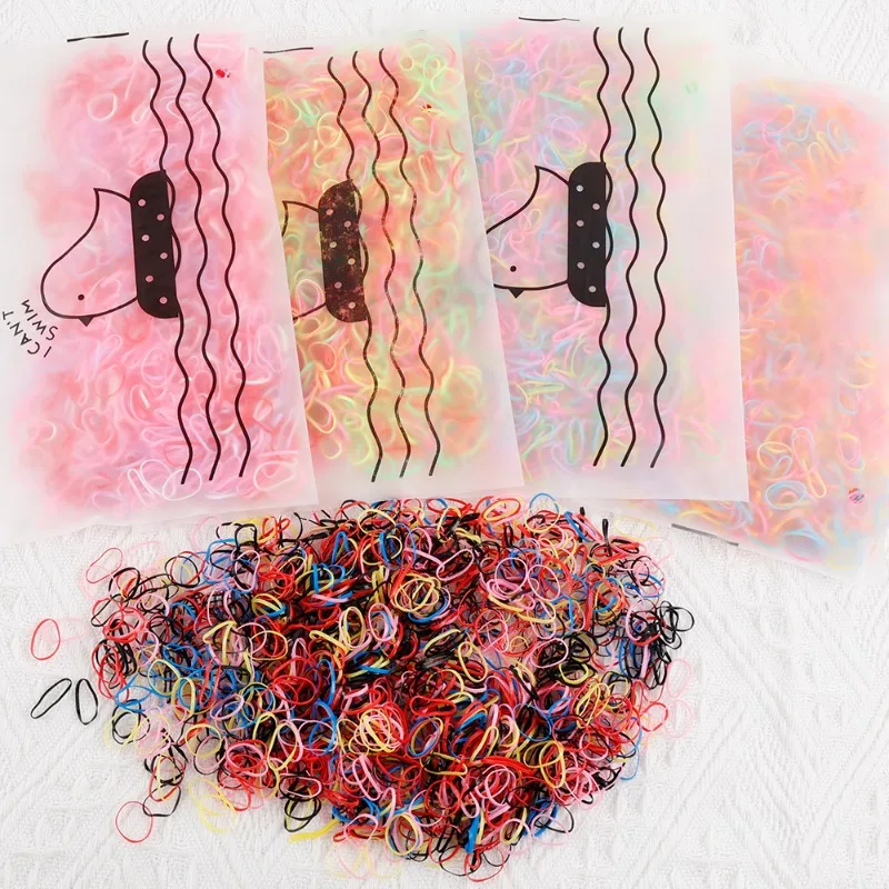 1000 Pcs Colorful Disposable Hair Bands Scrunchie Elastic Rubber Band Ponytail Holder Kawaii Hair Accessories  Hair Ties