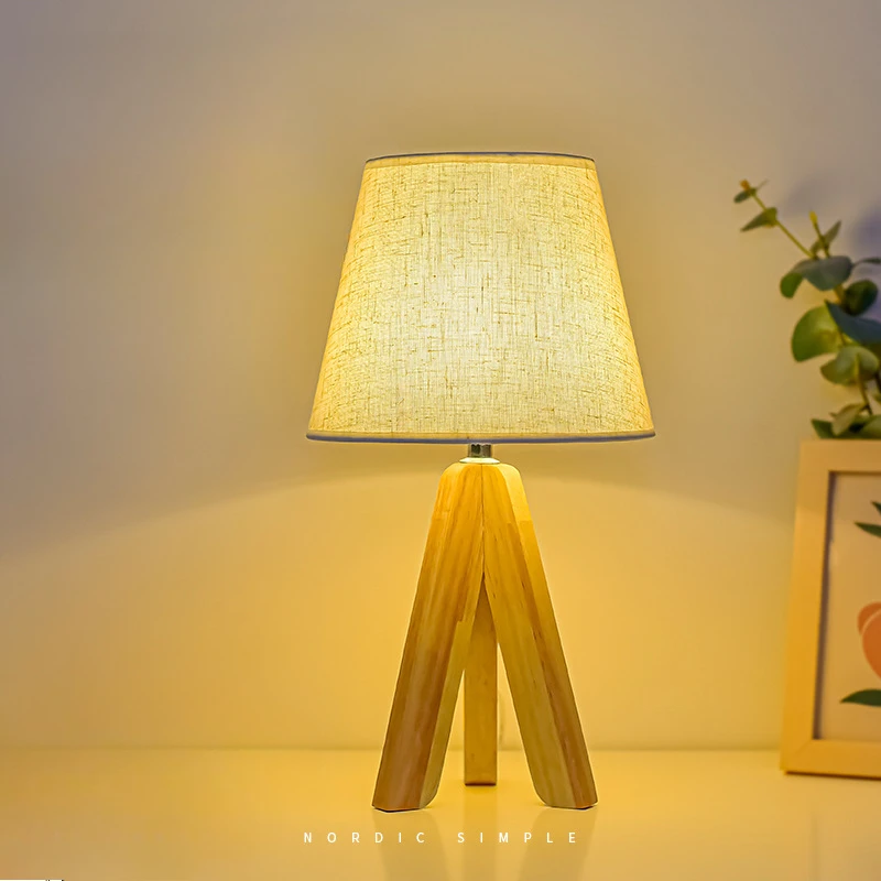 Agradável nordic retro candeeiro de mesa quarto decoração lâmpada cabeceira madeira maciça luz da noite