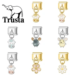 Trusta 2024 New Animals Rabbit Cow Mouse Charm Italian Links 9mm Stainless Steel Bracelet for Women DIY Jewelry Wholesale N310