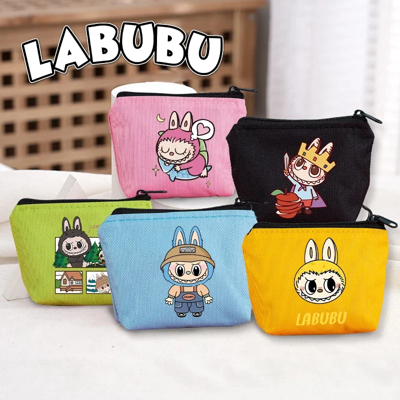 Labubu Canvas Coin Purse Cute Cartoon Anime Zipper Wallets Fashion Simple Earphone Money Pocket Small Solid Color Storage Bags