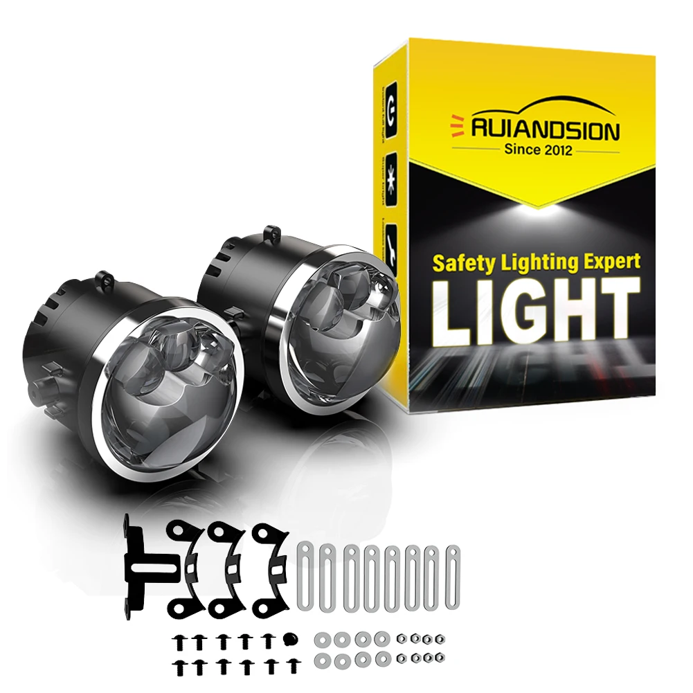 RUIANDSION 3 Inch Bi LED Fog Light Projector Lens 45W 2000LM Hi Low Beam LED Fog Lamp Driving Light 6500K for Toyota Ford Jeep