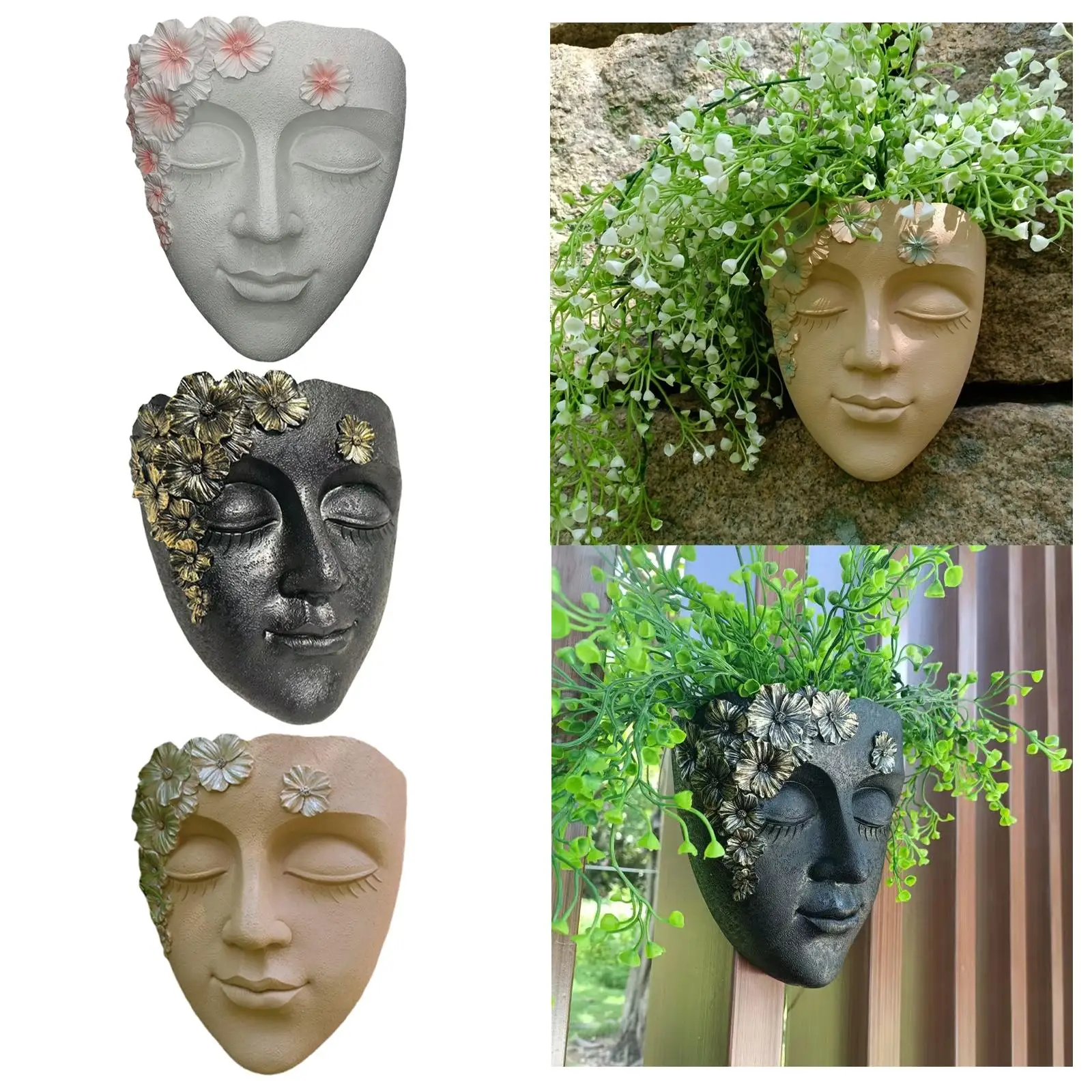 

Face Sculpture Wall Planter Outdoor Tree Decoration for Balcony Living Room