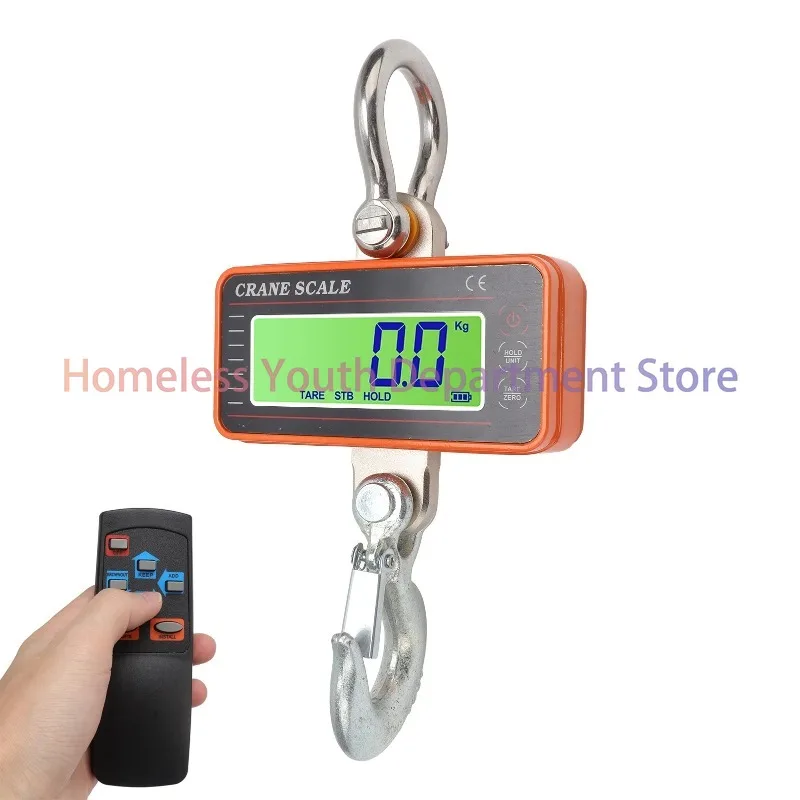 Digital Crane Scale 1500kg 3000lb Electronic Industrial Heavy Duty Hanging Scale with Remote Control LED Display Orange