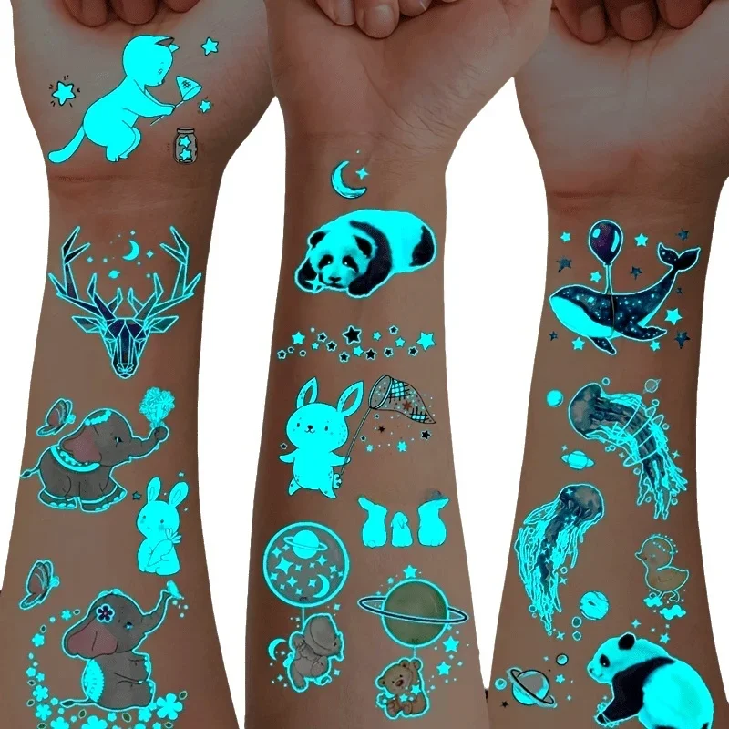 

Лидер продаж, временные водостойкие светящиеся татуировки с изображением птицы, дельфина и кролика для детей, светящиеся в темно-зеленом виде татуировки на теле, наклейки