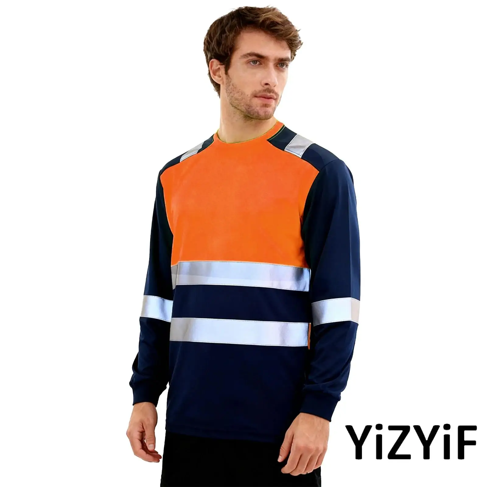 T-shirt à bandes réfléchissantes pour hommes, haute visibilité, manches longues, évacuant l'humidité, bloc de couleur, protection de sécurité, vêtements de travail