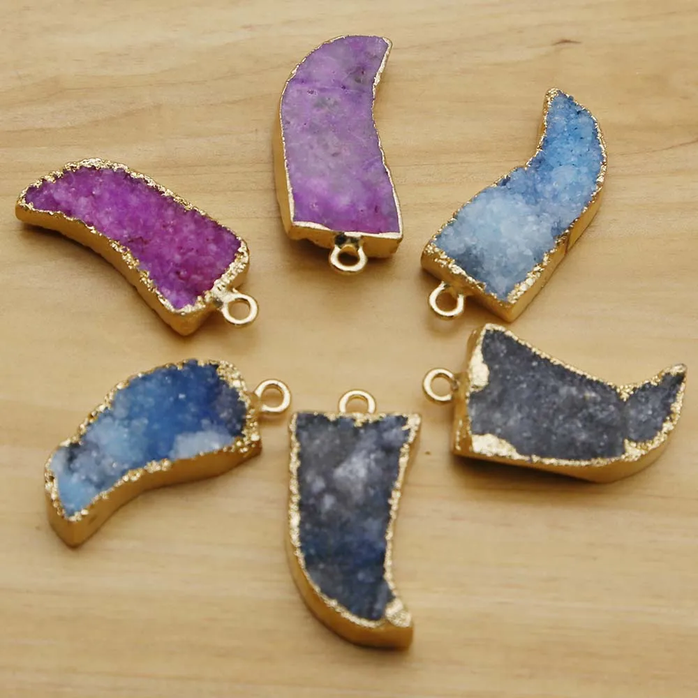 

Free Shipping Natural Stone Crystal Gilt Bull Horn Pendant Earring Necklace Making Fashion Jewelry Accessories Wholesale 6Pc/Lot