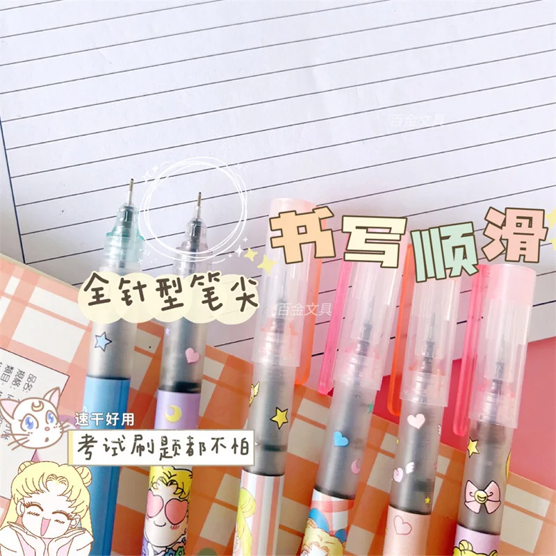 6PCS Sailor Moon Children Anime Fashion Gel Pens Kids Cartoon Cute Neutral Pen Boys Girls Kawaii Stationery School Supplies Gift