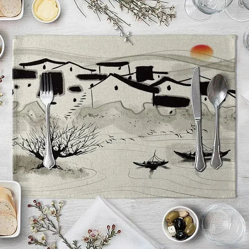 

Mountain Placemat For Dining Table Coaster Sun Chinese Styles Home Decoration Accessories Modern Mat Pad 4PCS
