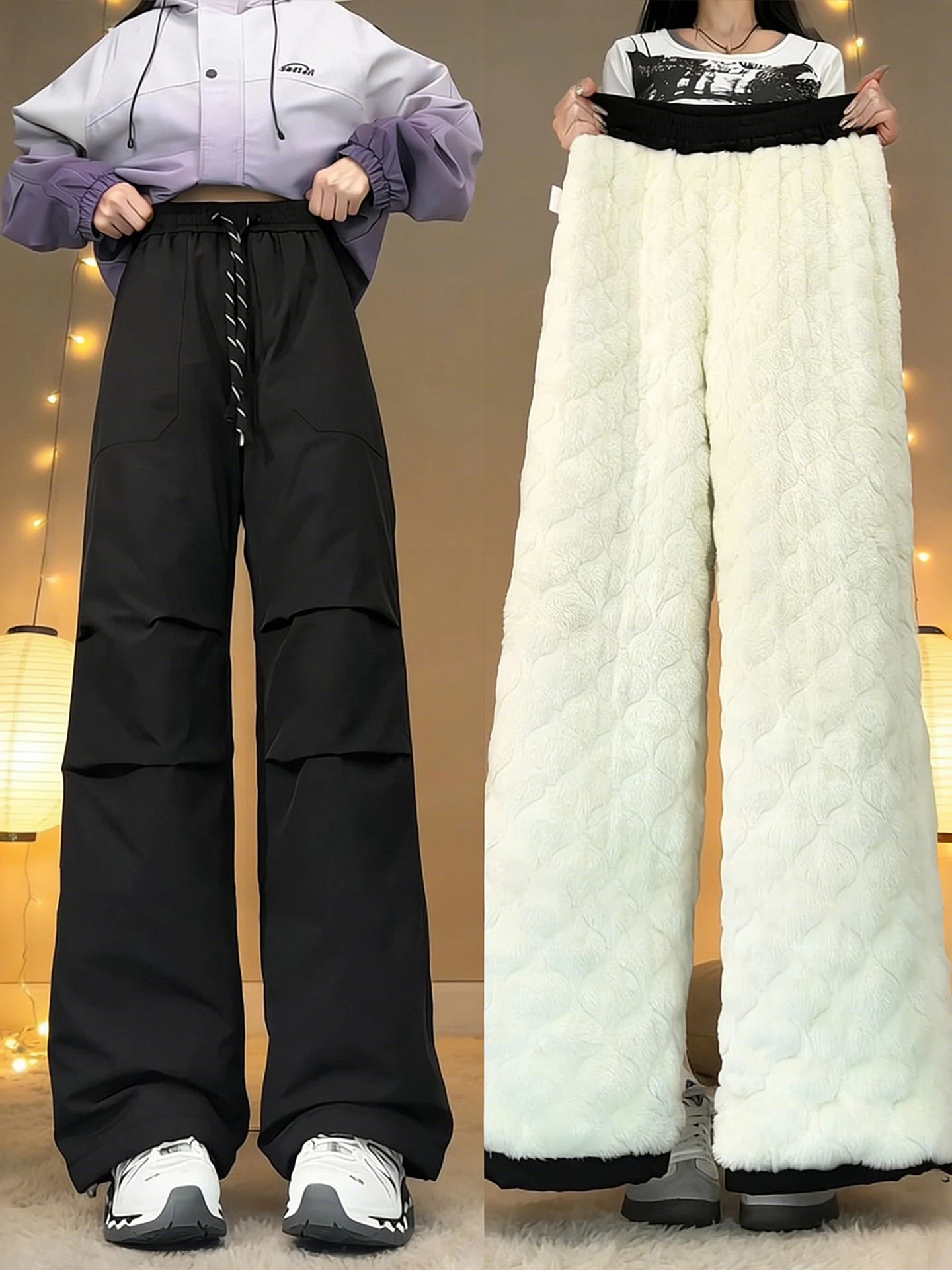 

Thi Lamb Velvet Snow Skiing Pants Men's Outdoor Winter Warm Cotton Trousers Windproof Cold Proof Straight Leg Long Pants