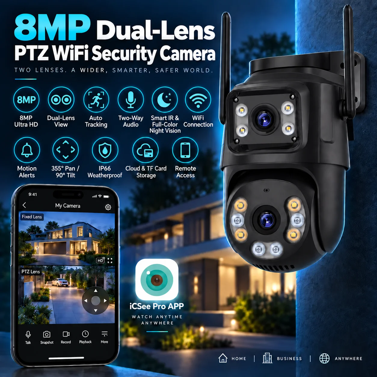 8MP WiFi Security PTZ Camera Outdoor IP66 Waterproof Battery Powered Human Detection Two‑Way Audio Home Garage Surveillance