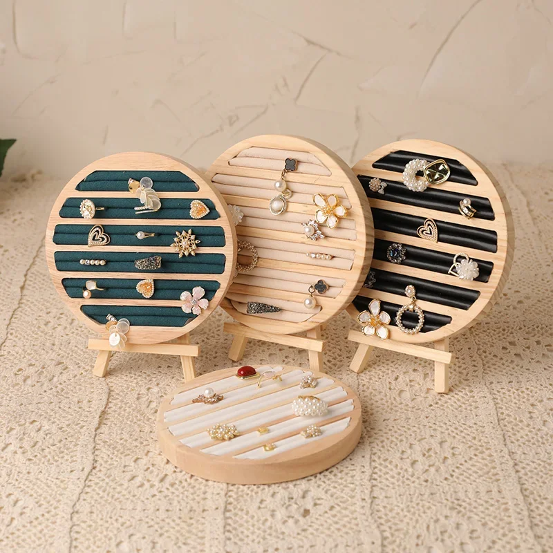 

Wood Round Shape Jewelry Tray Ring Earrings Bracelet Display Plate Jewellery Storage Stand Counter Props