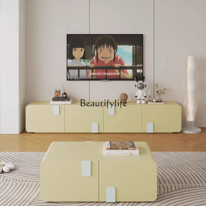 

TV cabinet coffee table modern simple living room small apartment cream wind solid wood