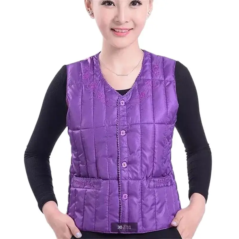 

UHYTGF 2023 NEW Plus Size Vest Single breasted Winter Vest Women Warm Winter Tops High Quality Eiderdown Cotton Vest 2434