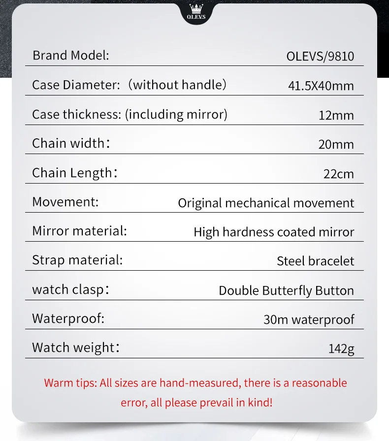 OLEVS 9810 Original Automatic Man Watch Luxury Stainless Steel Waterproof Dual Calendar Luminous Mechanical Wrist Watch for Men