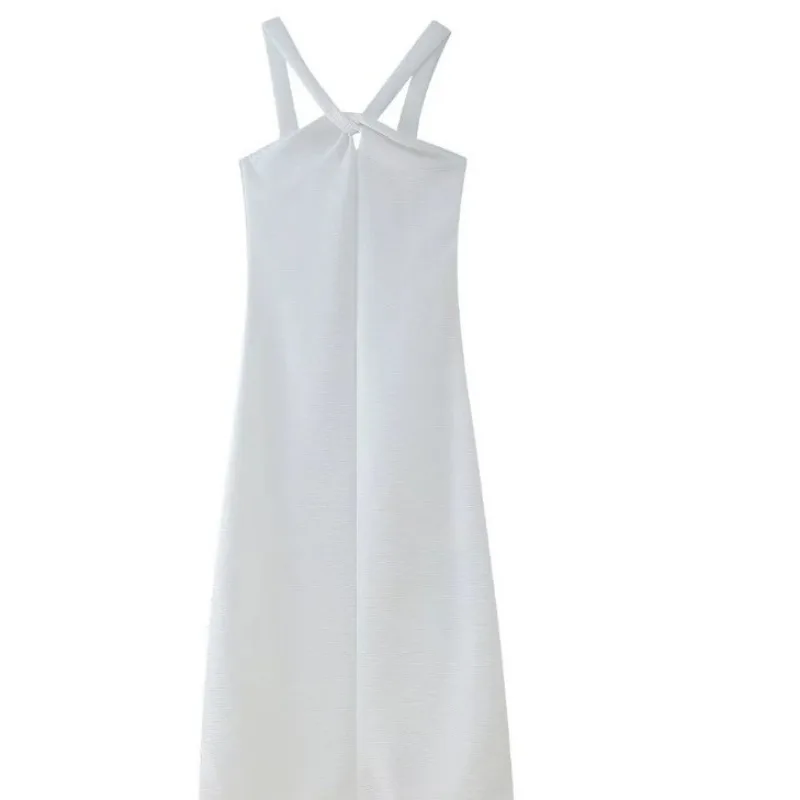 Vestido largo con cuello Halter cruzado para mujer, ropa de playa informal, holgada, sin espalda, color blanco, para vacaciones, verano, 2024