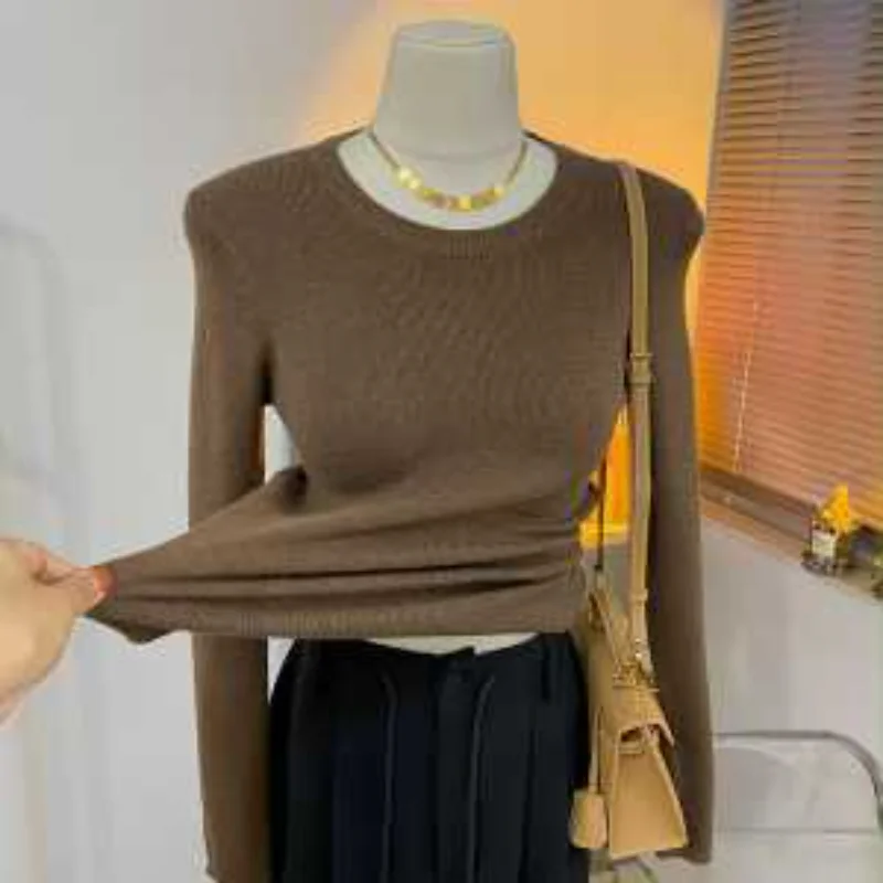 الخريف الشتاء طويلة الأكمام بلون الموضوع تنوعا سترة المرأة قاع البلوز سترة جولة الرقبة ضئيلة أعلى جديد