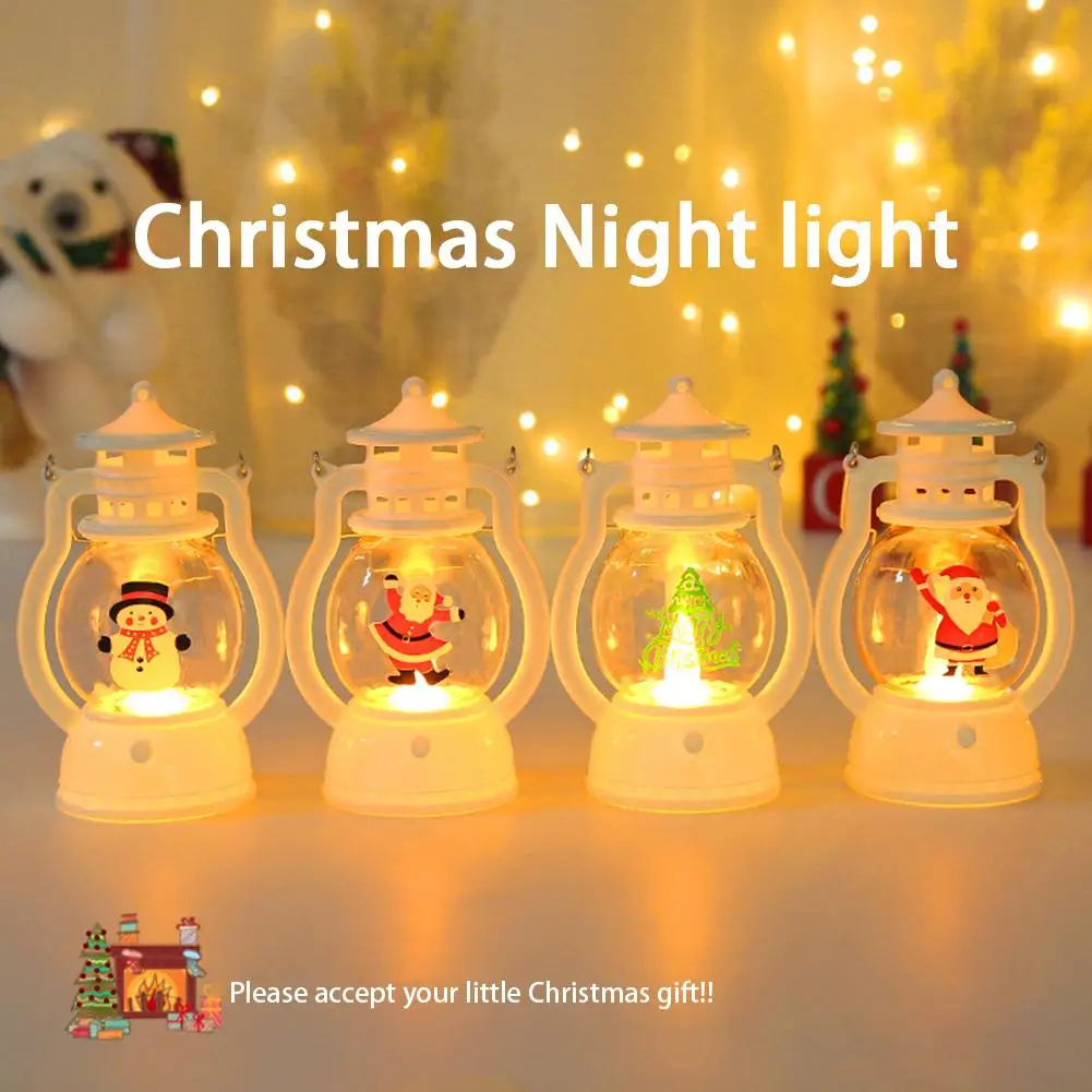 Christmas Lantern Decorative Christmas Tree Lighting Santa Snowman Christmas Tree Led Lantern Lamp With Hanging Ring