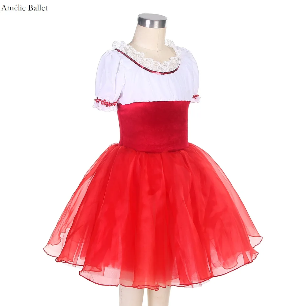 22122 Krótki rękaw Strój baletowy Tutu Czerwony aksamitny gorset z miękką tiulową spódniczką Tutu Sukienka baleriny dla dziewczynek