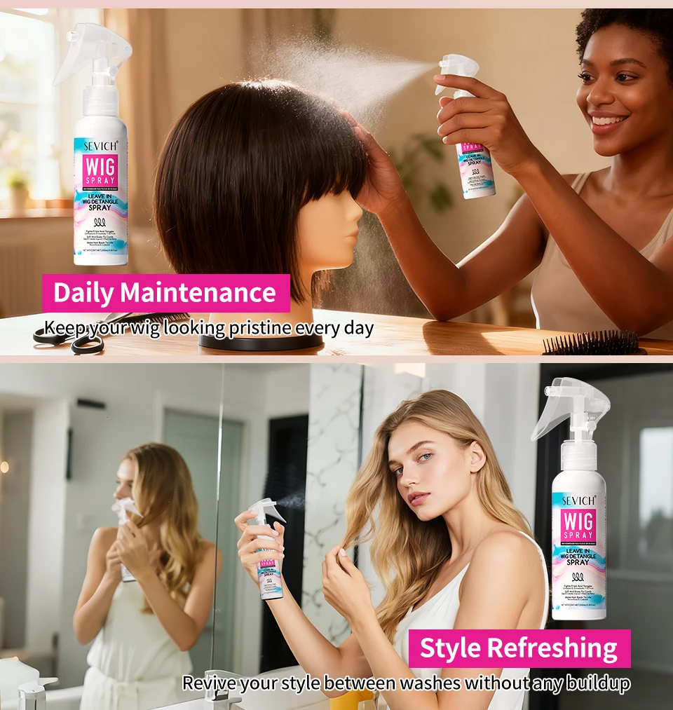 Wig Spray 100ml Wig Detangle Spray for Wig Synthetic Heat Protection Mist Moisturizes Leave-in Conditioner Wig Care Product