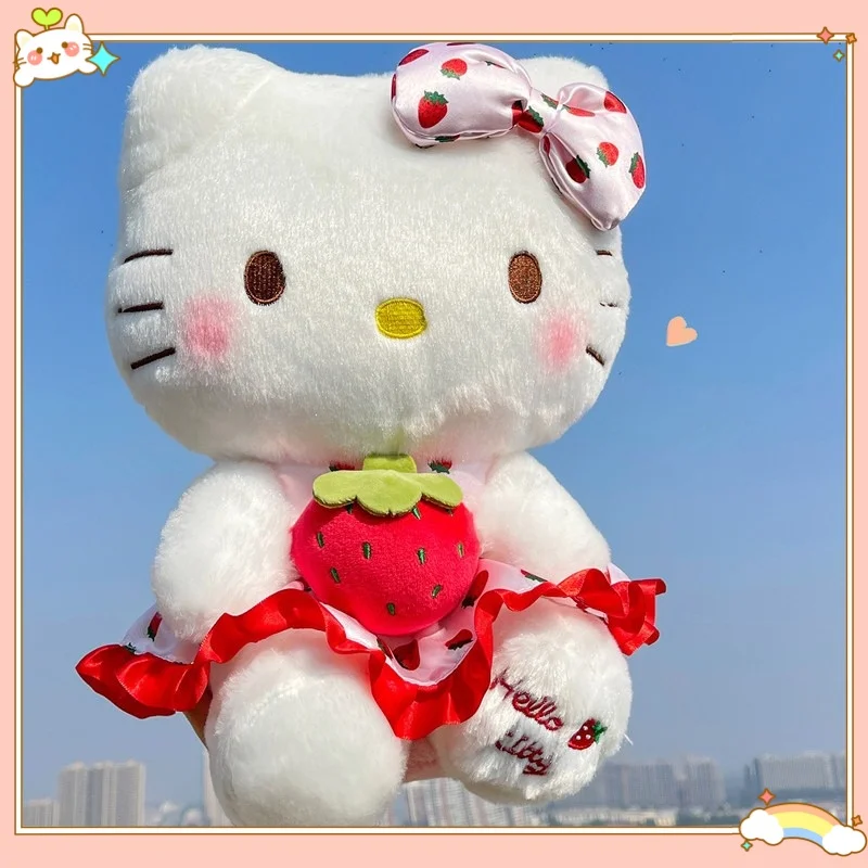 Large Strawberry HelloKitty KT Cat Plush Toy Doll Kawaii Sitting Doll Children School Start Giving Friends Girls Birthday Gifts