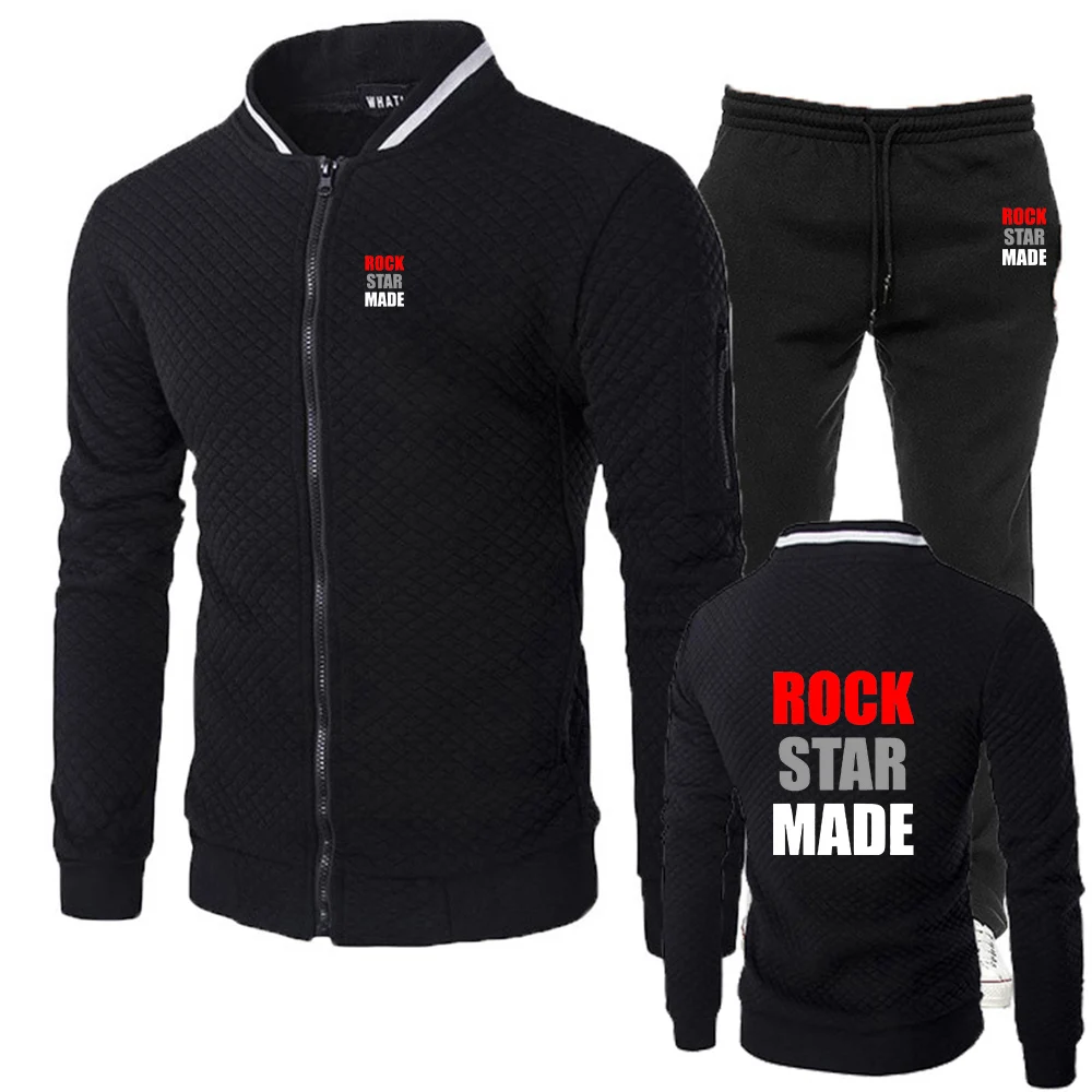

Rock Goth Rap vintage Letter 2025 Spring Autumn Men's New Slim-fit Set Round Neck Casual Jacket+Trouser Sports Suit