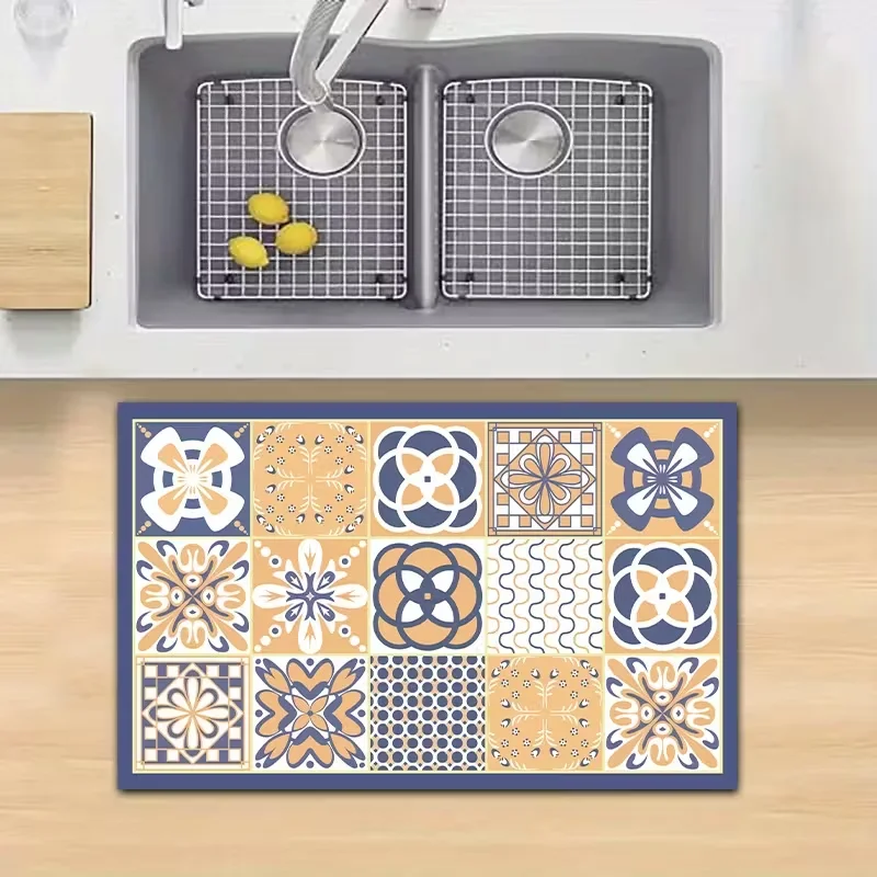 VIKAMA Bohemian Colored Brick Floor Mat, Non-Slip, Super-Absorbent, Suitable For Kitchen And Bathroom Home Decoration Carpets
