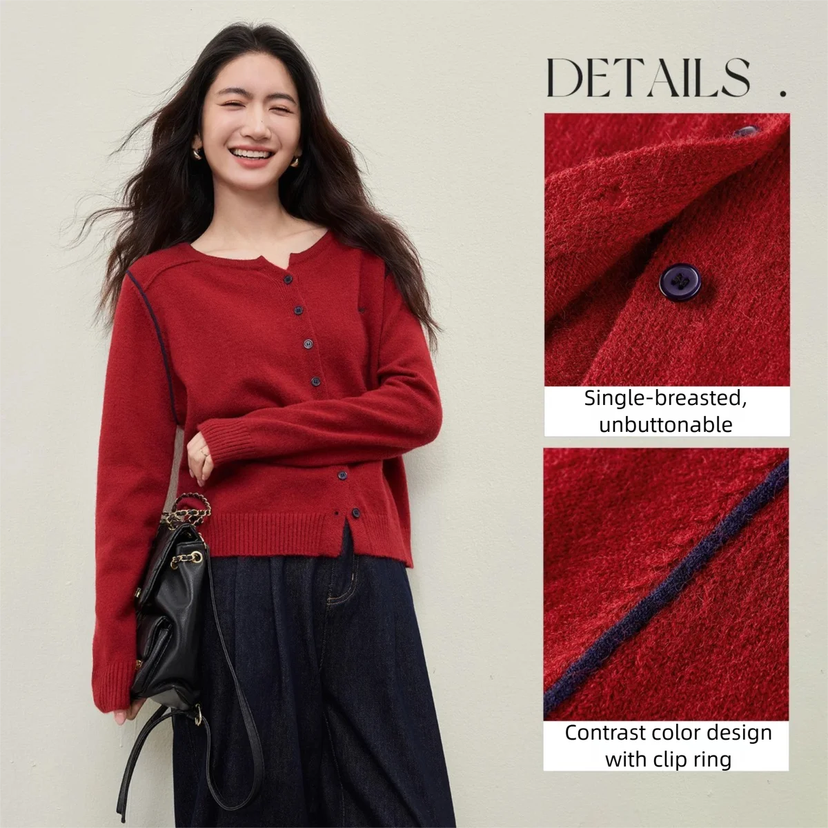 سترة نسائية مطرزة متباينة من SENTUBILA سترات شتوية غير رسمية برقبة دائرية ملابس نسائية محبوكة فضفاضة W54ED4972