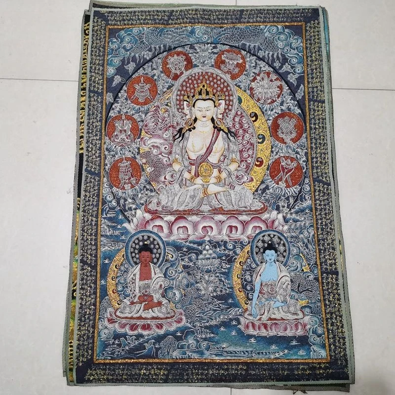 Tibet Tibetan Cloth Silk Auspicious many faces buddha Thangka Tangka Embroidery Painting