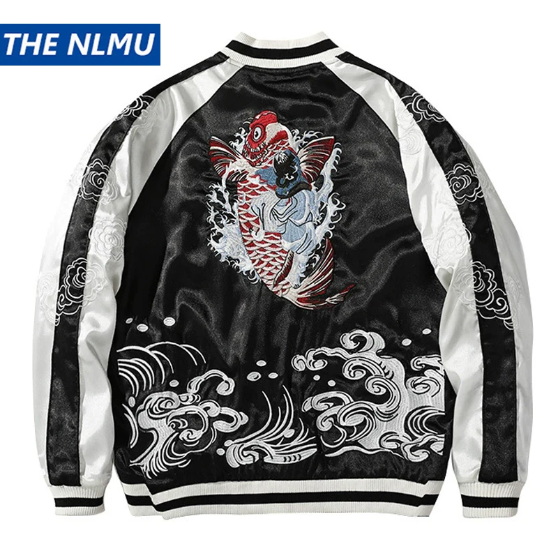 سترة بيسبول مطرزة على شكل سمكة كوي للرجال لربيع وخريف ملابس خروج يابانية Sukajan سترات تذكارية للجنسين معاطف اسكواش #1