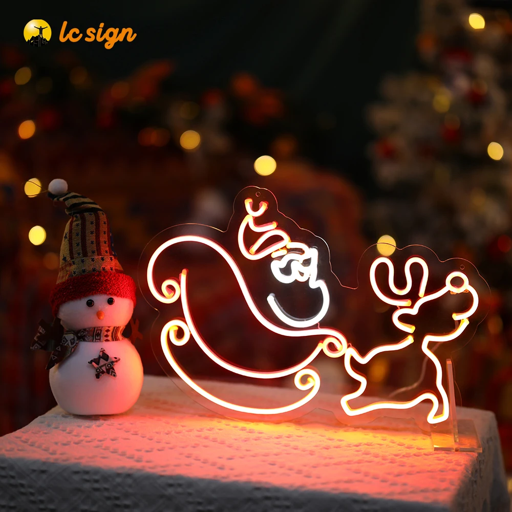 2021 Christmas ornaments holiday decoration lights Christmas elk pattern neon decorative lights