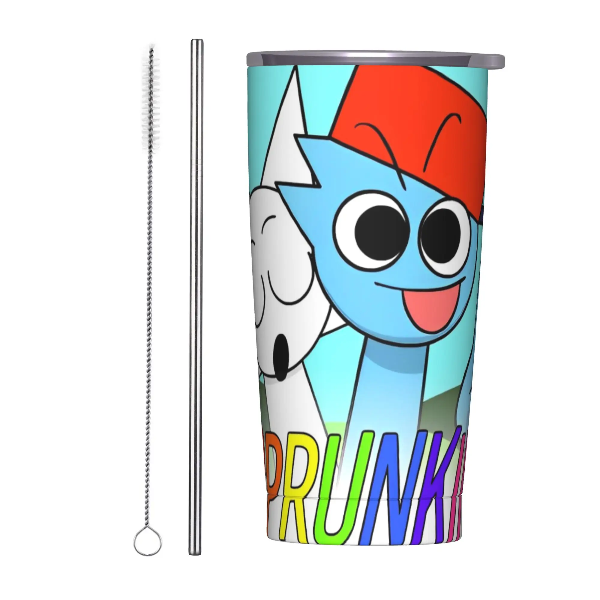 Sprunki Cartoon Anime Tumbler Vacuum Insulated  Thermal Cup with Lid Straw Double Wall Mug Water Bottle