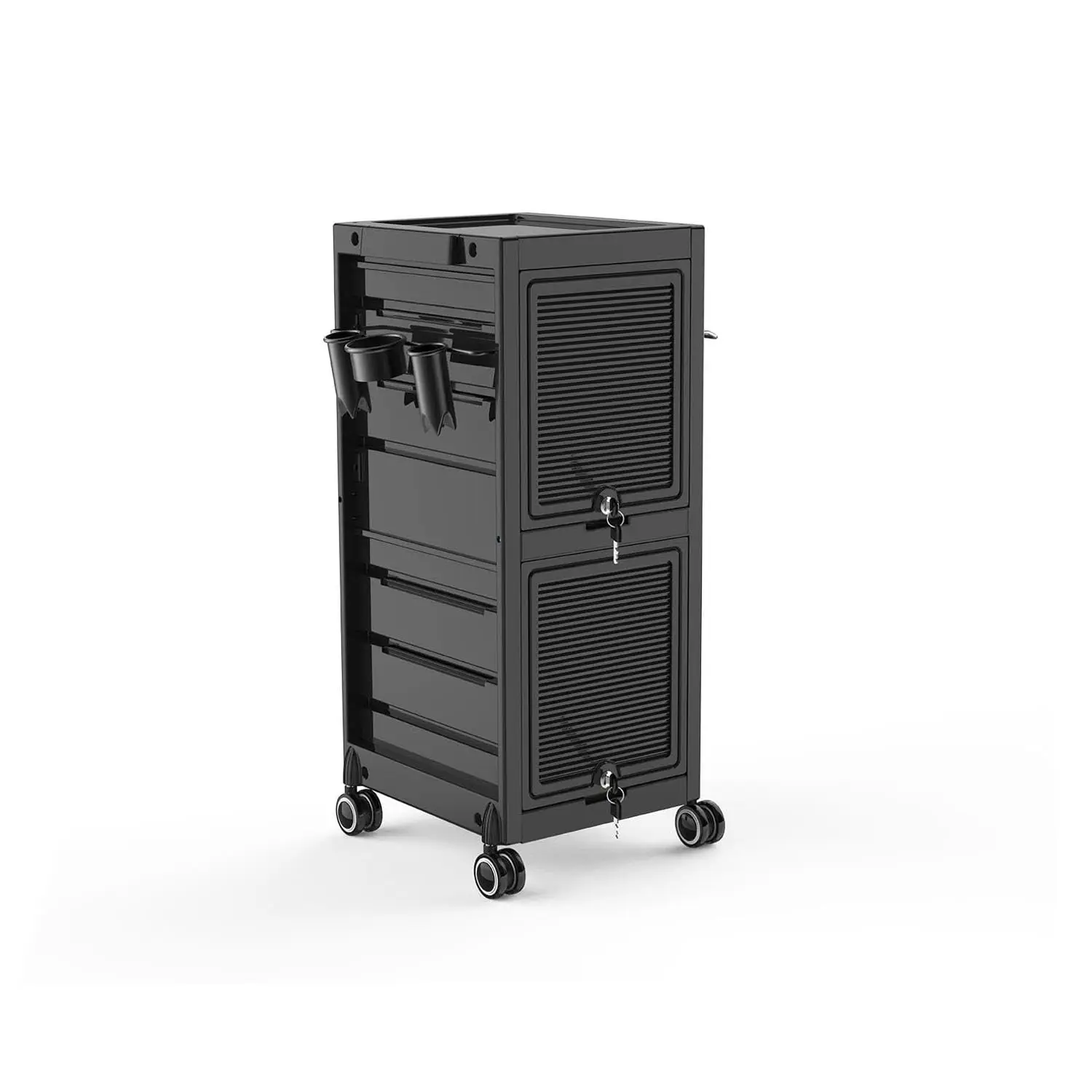 Salon Tool Storage Trolley Rolling Cart with 6 Trays & 3 Heat Resistant Appliance Holder, SPA Beauty Hairdressing Lockable Tool