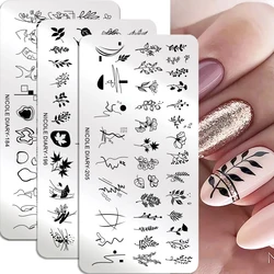 NICOLE DIARY Foglie Fiore Stripe Design Stamping Piatti Astratta Lady Face Modelli per timbri per unghie Foglia Stampa floreale Stencil