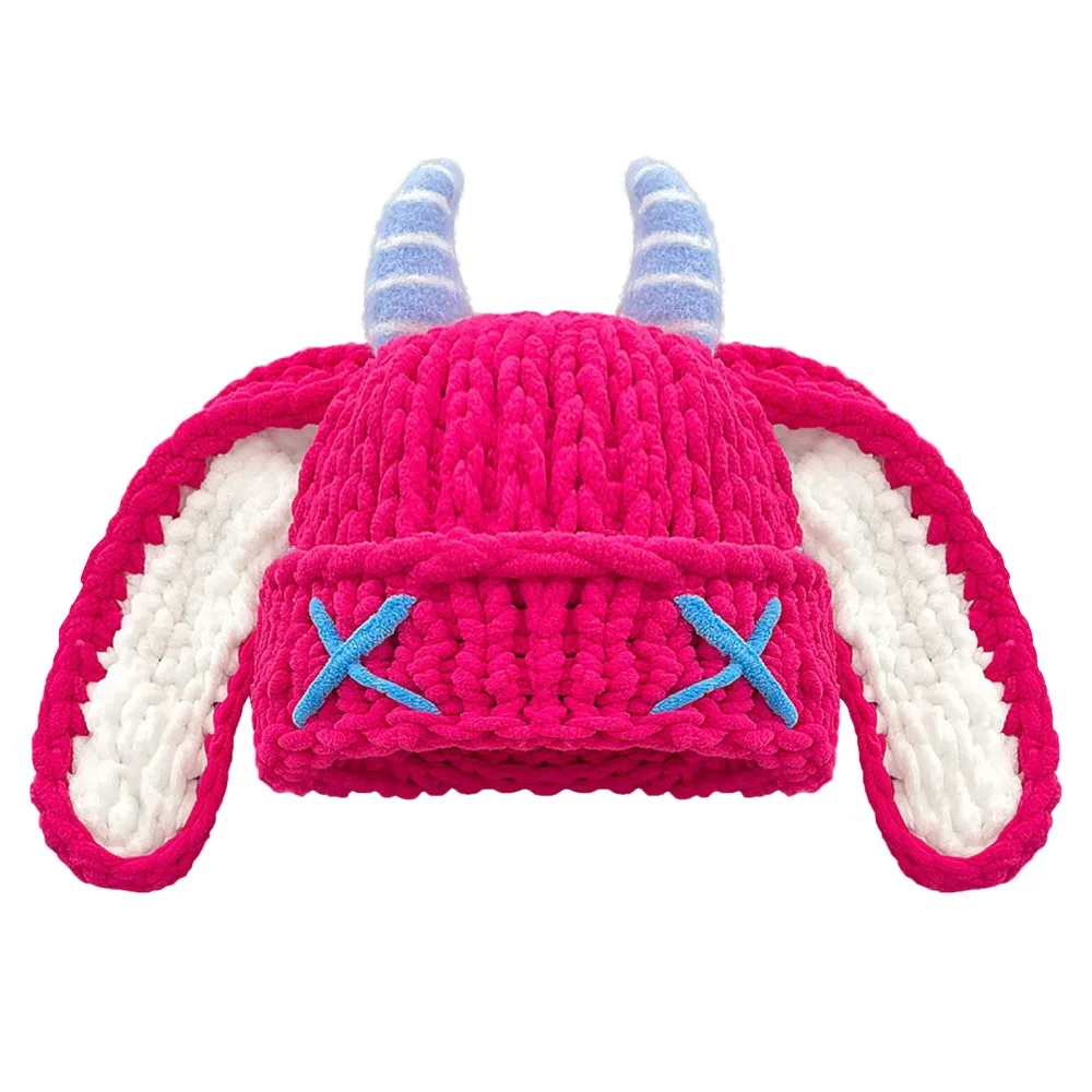 

Trendy Versatile Knitted Beanies Thickened Warm Pullover Hat Y2K Ear Protection Little Devil Hat Autumn Winter Season