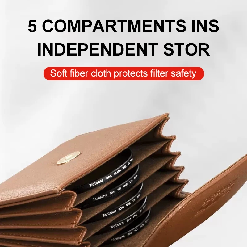 7artisans 5-карманная сумка для хранения фильтров из искусственной кожи, устойчивая к царапинам, защитная сумка для фильтров, противоударная, пылезащитная